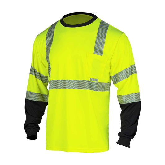 VENDACE Safety Reflective Hi Vis Long Sleeve Shirts for Men ANSI Class 3 High Visibility Construction Work T Shirts (Yellow,XL)