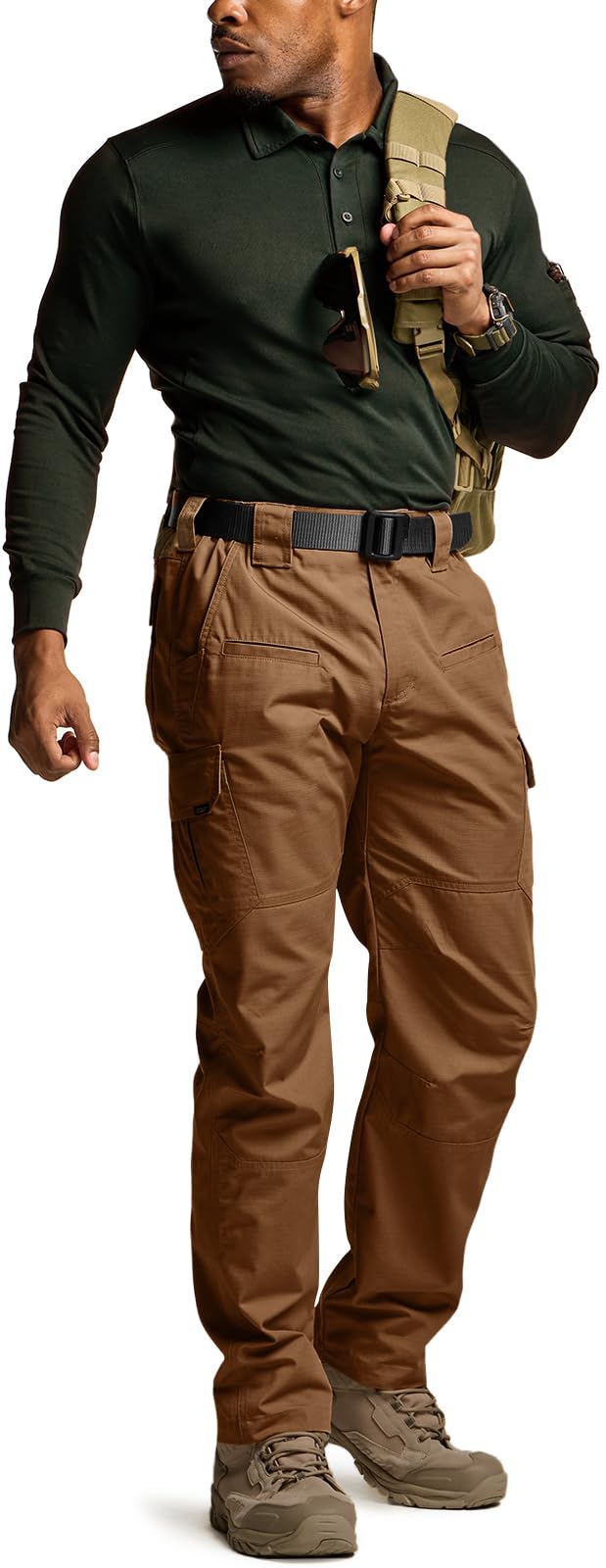 CQR Men's Tactical Pants, Water Resistant Ripstop Cargo Pants, Lightweight EDC Work Hiking Pants, Outdoor Apparel, Raider Copper Brown, 34W x 32L