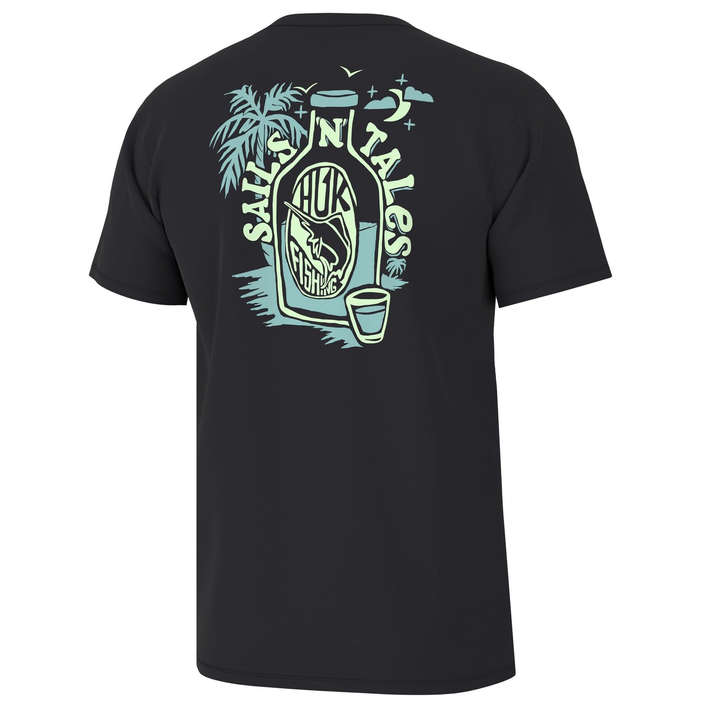 HUK Mens Fishing Graphic Tee, Performance Short Sleeve, Quick-Dry, Sails N Tales - Black, Small