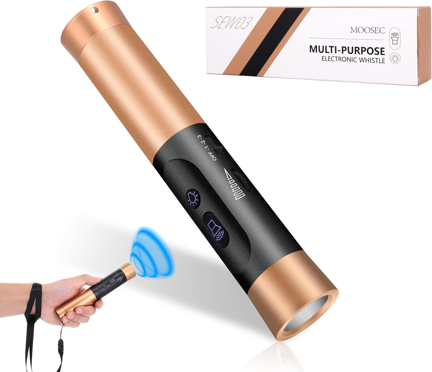 MOOSEC Electronic Whistle - Rechargeable Handheld Whistle with LED Flashlight & 3 Adjustable Tones
