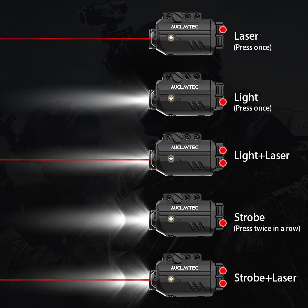 AUCLAYTEC Pistol Light Laser Combo with USB-C Charging, 500 Lumen Red Beam Sight Tactical Flashlight for Subcompact Compact Pistol and Picatinny Rail