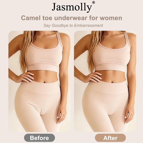 Jasmolly Camel Proof Seamless Underwear for Women 3 Packs No Show Invisible Cheeky Panty Liners Workout Gym Yoga Panties