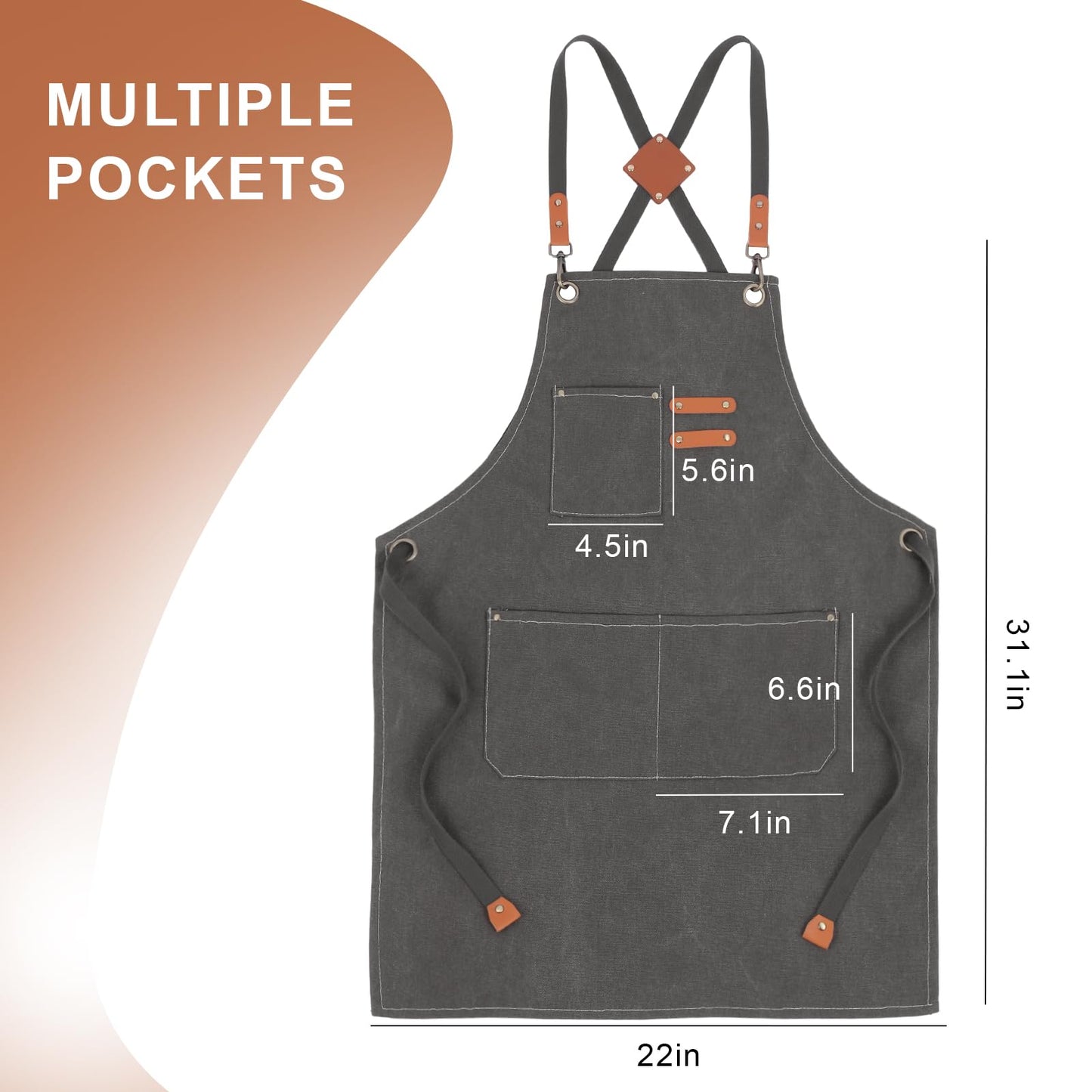 Rtcimoic Men's And Women's Work Aprons, With Pockets, Suitable For Bartenders, Hairdressers, Florists, Chefs, Gardeners, And Waiters, Professional Canvas Aprons With Adjustable Straps. (Dark Grey)