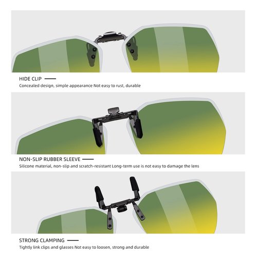UpaClaire Day & Night Night Driving Glasses and Sunglasses Clip-On, Polarized Glare Reduce, High Definition Vision