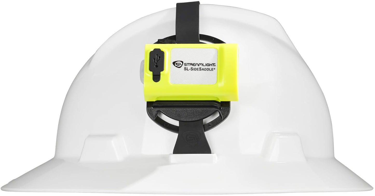 Streamlight 61631 SL-Sidesaddle 400-Lumen USB Rechargeable Hands-Free Universal Hard Hat, Helmet, and Headgear LED Light with Mount Kit, Rechargeable Battery, USB-C Cable, Yellow