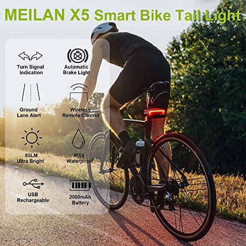 MEILAN X5 1 Pack Smart Bike Tail Light with Turn Signals & Auto Brake, USB Rechargeable