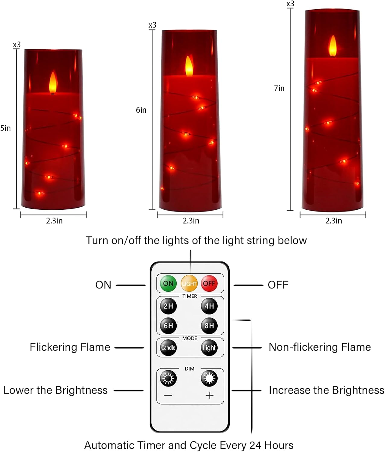 Flameless LED Pillar Candles Set - 9 Pcs White with Remote & Star String for Home Decor