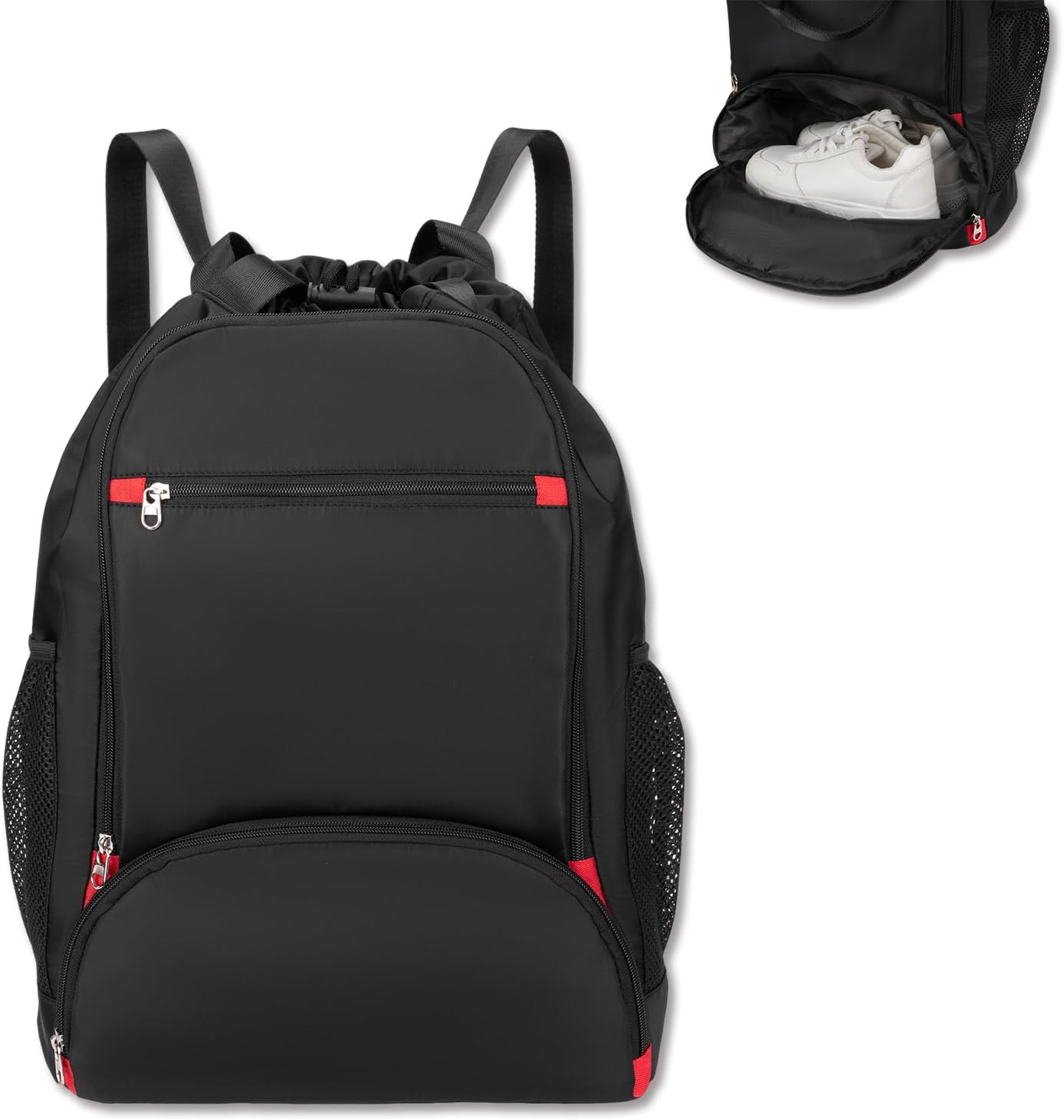 Seyfocnia Drawstring Backpack - Versatile Gym Bag with Shoe Compartment | Black Color for Men & Women