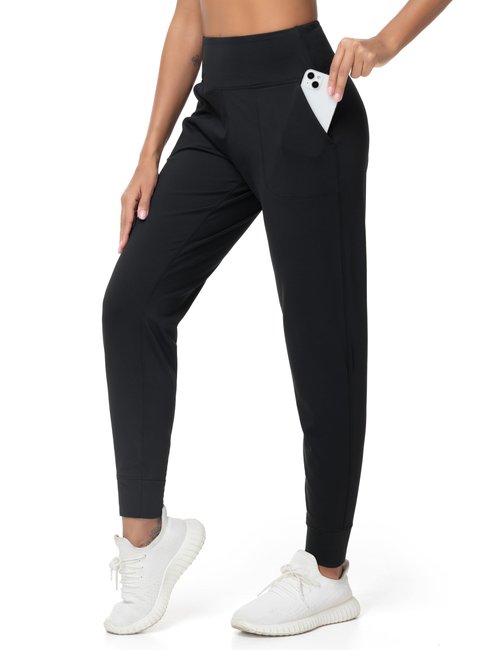 THE GYM PEOPLE Women's Joggers Pants Lightweight Athletic Leggings Tapered Lounge Pants for Workout, Yoga, Running Fleece Lined Black