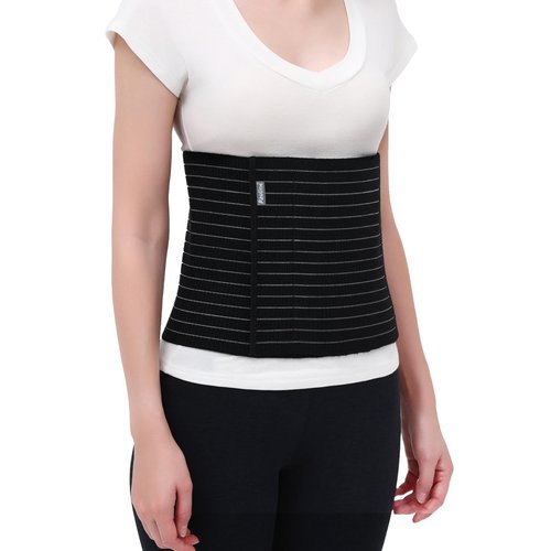 Abdominal Binder Post Surgery - Premium Belly Band for Stomach Support & Compression - Promote Recovery for Postpartum, Hysterectomy, Tummy Tuck, Hernia - Durable No-Fray Belly Wrap Waist Band (Size M, 9" High, Black)