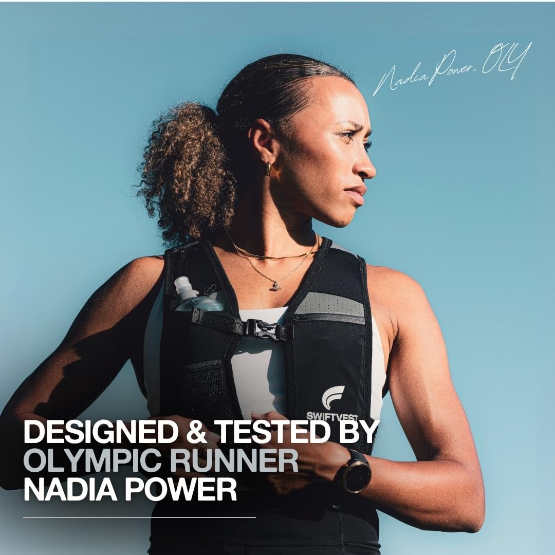 SWIFTVEST Running Vest for Women & Men with Water Bottle | Lightweight Hydration Vest | Reflective Running Gear | Adjustable Fit | 6 Pockets | Phone Holder for Runners