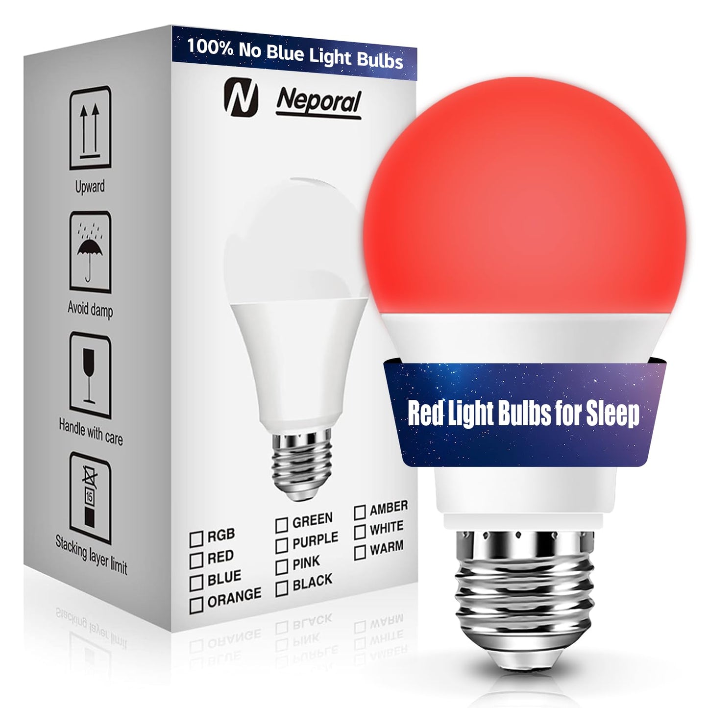 Neporal Red Light Bulbs for Sleep 9W, 100% Blue Light Blocking Red Night Light, 625nm LED Light Bulb for Melatonin Promoting, A19 60W Equivalent Dim Light Bulbs for Bedroom, Baby Nursery,1 Pack