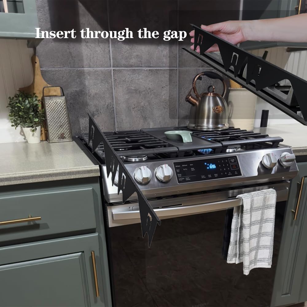 XYZsundy Stove gap filler with stove gap covers, Gap filler for stove and counter, dishwasher air gap, Oven gap filler retractable Length 13.8" to 27.6", Width 0.79",2Pcs Black