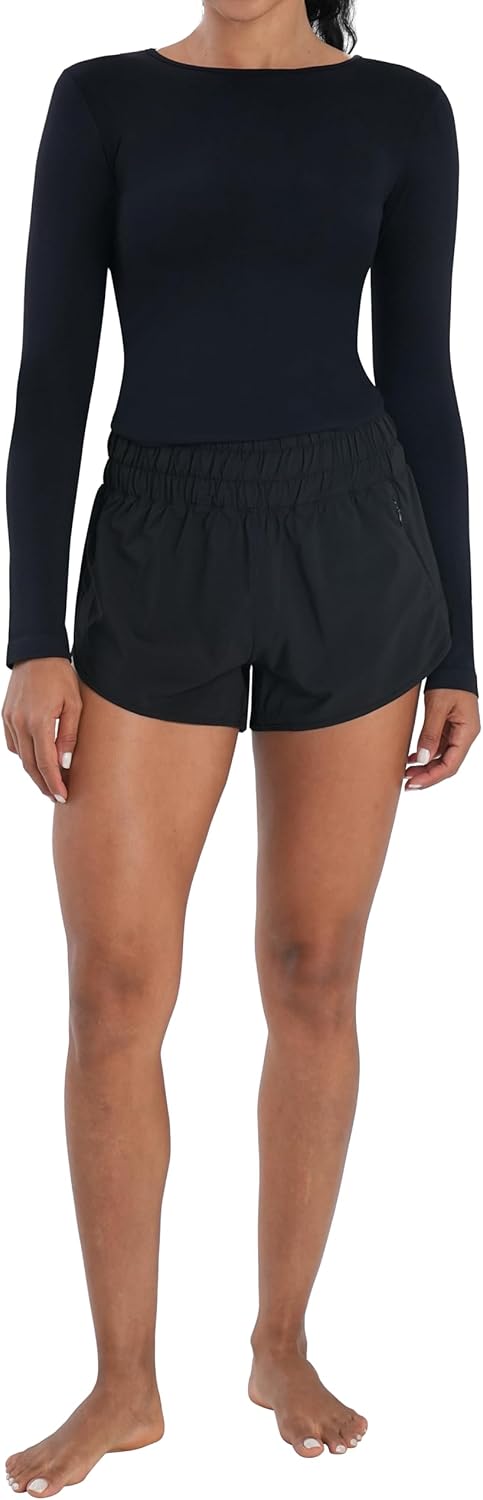 Sunzel High Waisted Running Shorts for Women - Quick Dry Mesh Liner & Zipper Pockets