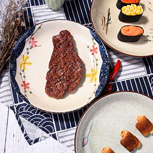 Ceramic Dinner Plate Set of 4, 8'' Salad Plates with Floral & Fish