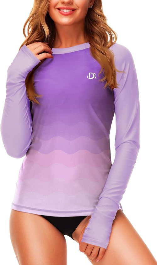 Deerose Women's Gradient Rash Guard - UPF 50+ Surfing Top with Thumb Hole | Stylish & Protective
