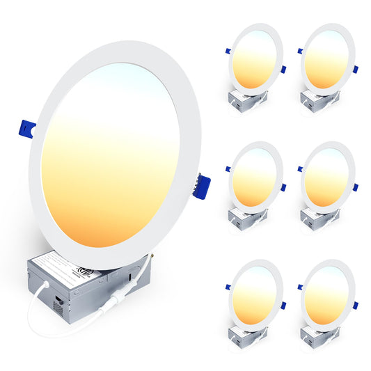 Ensenior 6 Pack 8 Inch LED Recessed Light, Dimmable, 2700K-5000K 5CCT, 1600LM High Brightness, 18W 120V, Damp Rated, Ultra-Thin Canless Wafer Light - ETL & FCC & IC