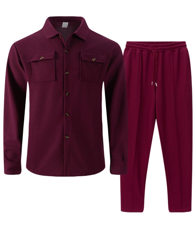 Mens Sweatsuits 2 Piece Set Jacket Top and Casual Pants Set Fall Fashion Sweatsuits Waffle Plaid Jacquard Outfits