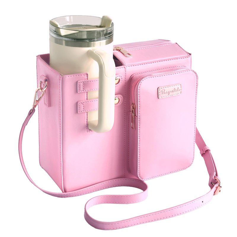 Raizestilo Bag Crossbody for Stanley Cup Purse, Water Bottle Bag Holder Crossbody with Stanley Cup, Adjustable Women Shoulder Strap Bag（Pink）
