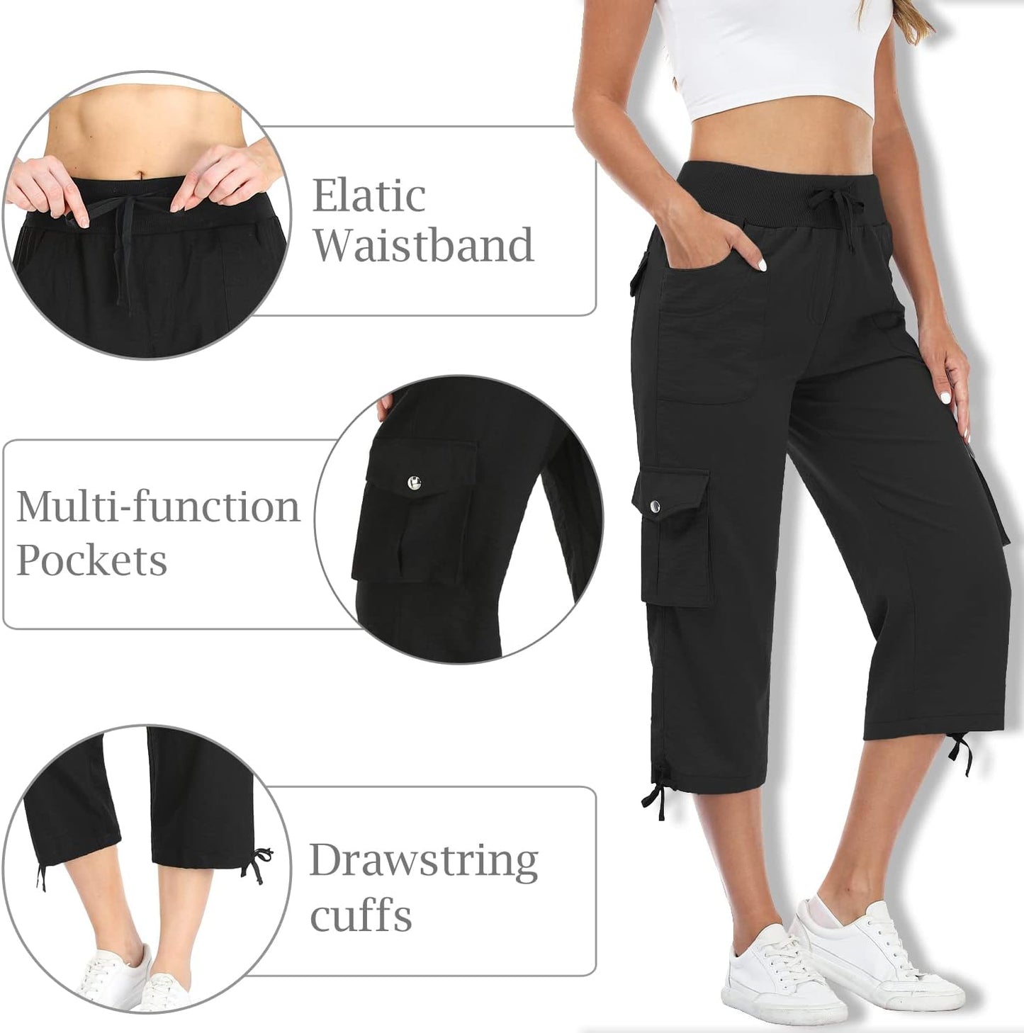 MISS MOLY Women's Cargo Capris - Lightweight Quick-Dry Hiking & Running Pants | Comfortable Fit