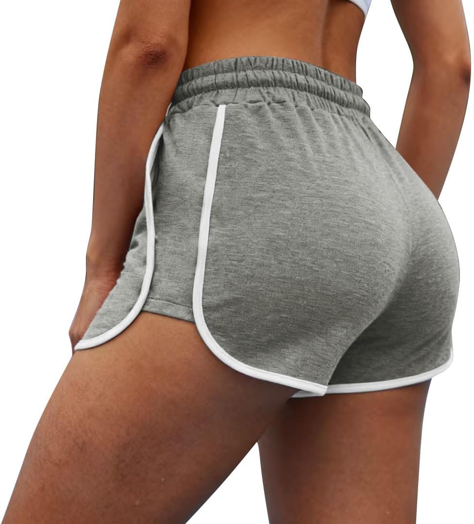 WIHOLL Women's Athletic Running Shorts - Color Block Dolphin Design with Pockets & Drawstring