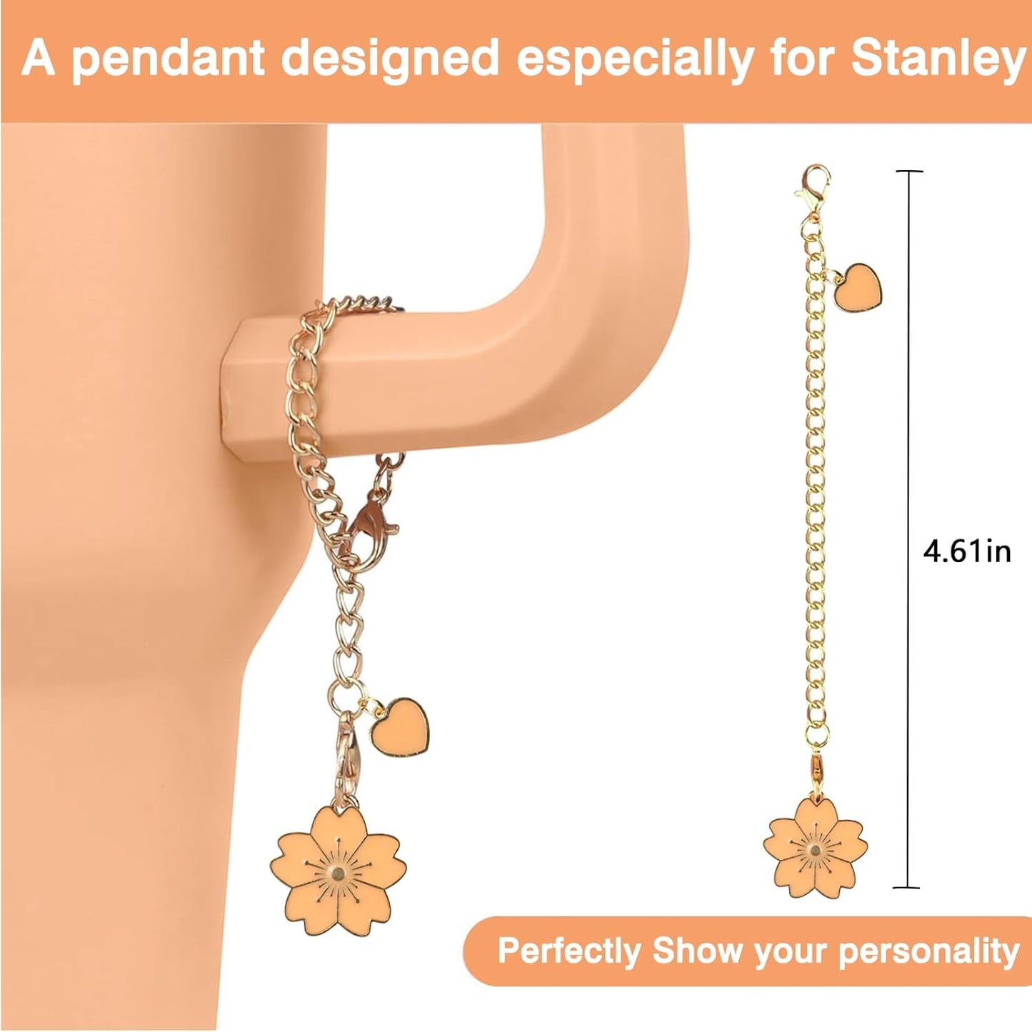 Stanley - Silicone Flower Straw Cover Toppers & Handle Charm Set | 10mm Straw Toppers, Nectarine