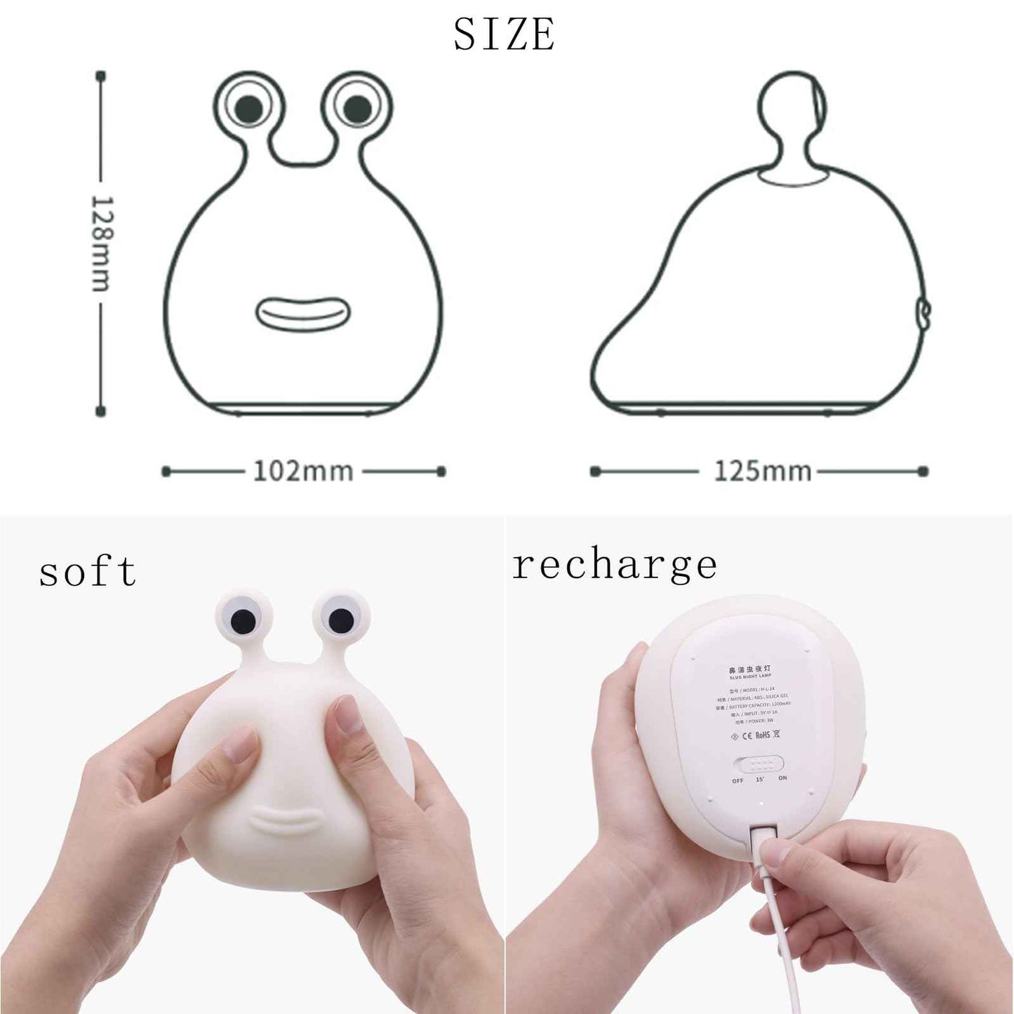 BOATHOG Slug Night Light,USB Rechargeable Animal Lamps Touch Control Timer and Dimmable for Breastfeeding, Cute Animal Bedside Lamp