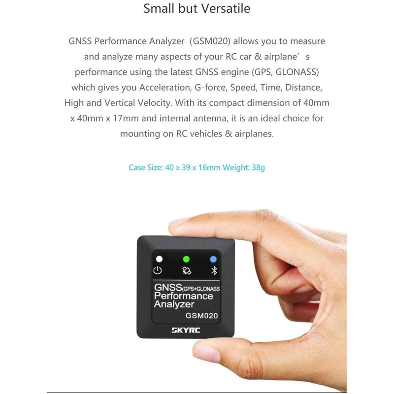 SKYRC GNSS Performance Analyzer RC GPS+GLONASS Speedometer, Bluetooth Enabled Race Data Logger and Speed Tracker for RC Cars and Planes. GSM020 SK-500023