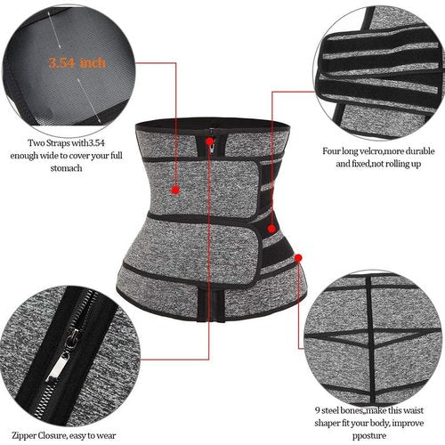SHAPERIN Double Belt Waist Trainer for Women Neoprene Sweat Fitness Waist Cincher Body Shaper for Weight Loss (Medium,Gray)