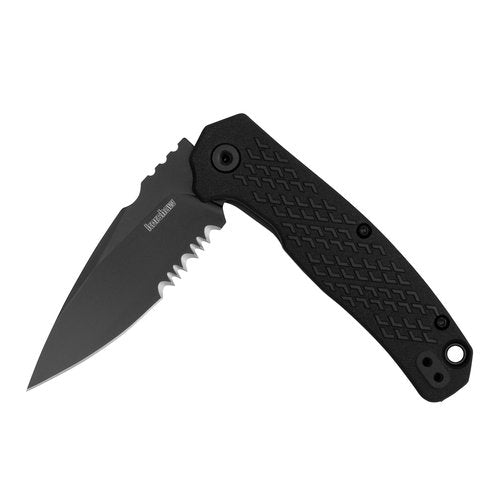 Kershaw Conduit Pocket Knife, All-Black, 2.9 Inch Stainless Steel Partially Serrated Spear Point Blade, EDC with Assisted Opening, Reversible Pocketclip Everyday Carry Pocket Knife for Men and Women