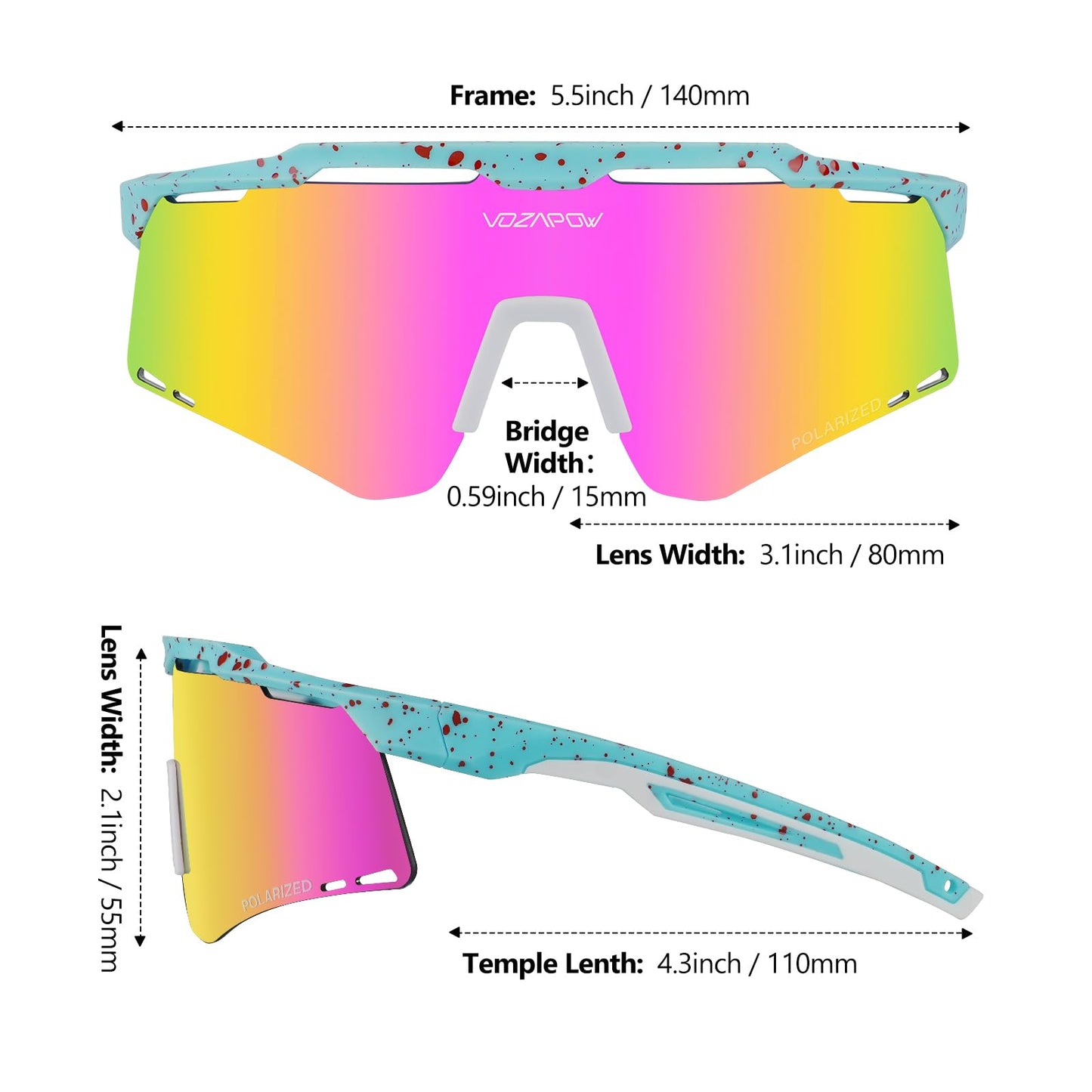 VOZAPOW Sports Sunglasses for Men Women, Polarized Cycling Glasses Baseball Sunglasses UV Protection for Running MTB Softball