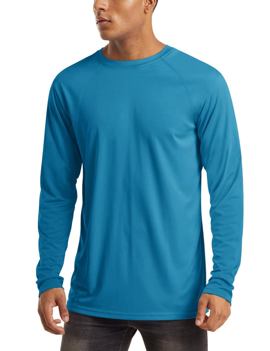 MAGCOMSEN Quick Dry Shirts for Men UPF 50 Long Sleeve Men Athletic T-Shirt UV Protection Shirts Workout Shirts Outdoor Shirts Blue Green