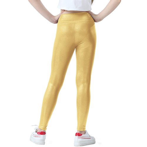 Jinhiteam Girls Metallic Leggings Size 11-12 Years Old High Waisted Dance Pants Kids Stretchy Active Tights