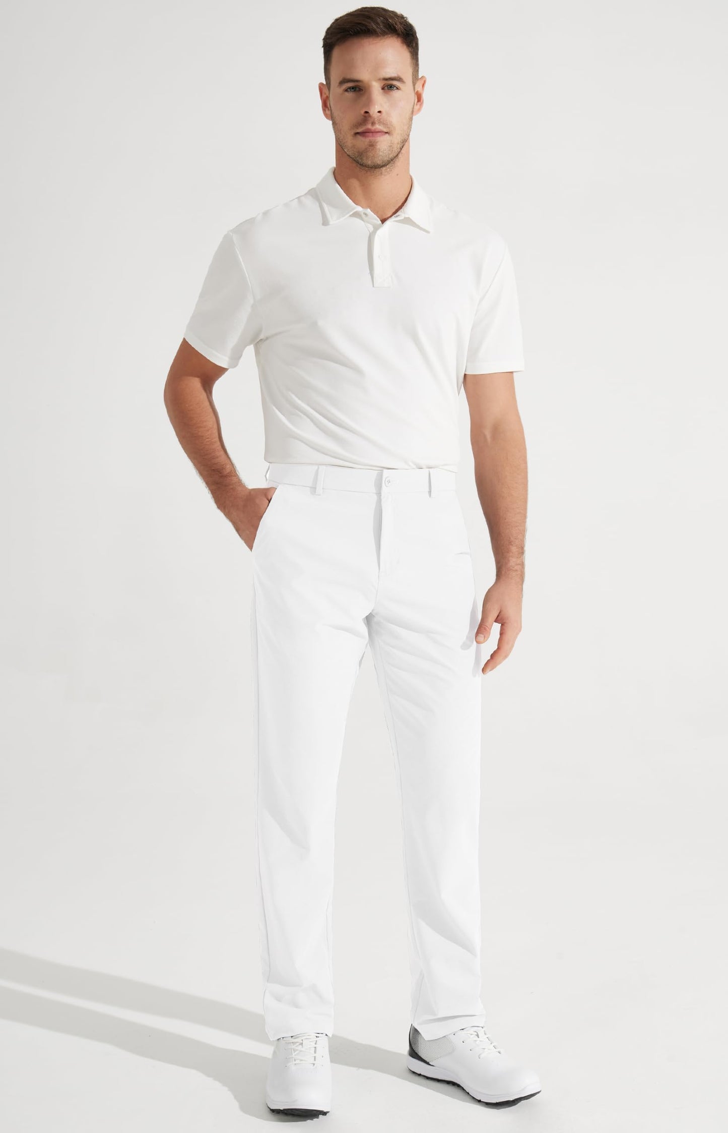 Libin Mens Golf Pants Classic Fit Stretch Work Dress Pants 32" Quick Dry Lightweight Business Casual Trousers Comfort Water Resistant, White, 33W x 32L