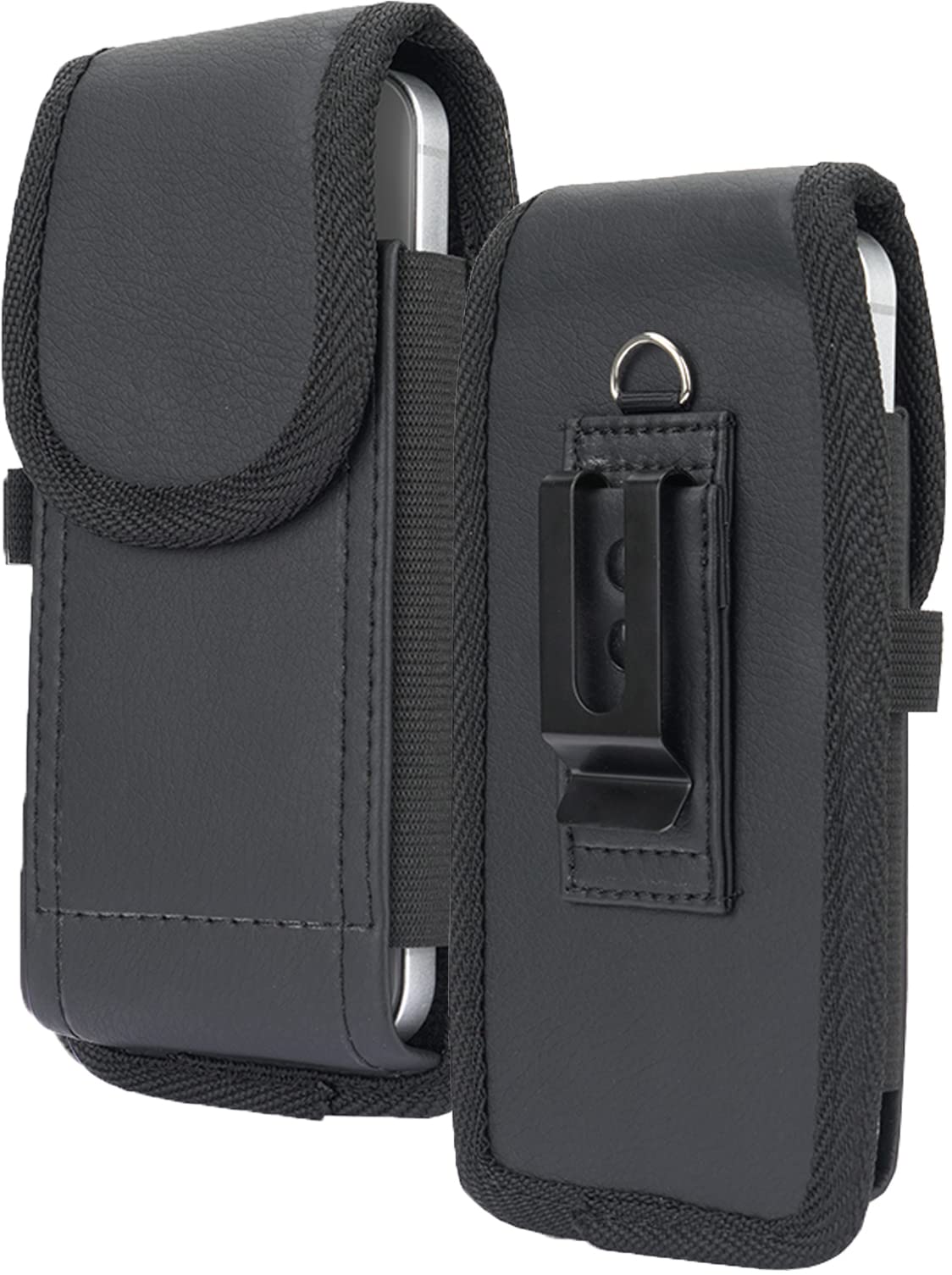 Case for Omnipod 5 Receiver/Controller, Vegan Leather Vertical Holster Holder with Metal Clip and Secure Belt Thread Harness - Black