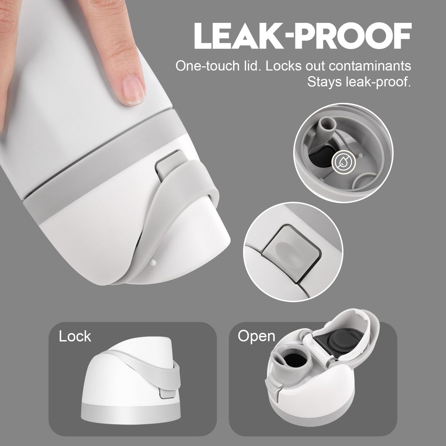 Ruzkq Replacement Lid for Owala, Compatible with Owala Cup 16oz 24oz 32oz 40oz, One Button Water Bottle Top Lid Replacement Accessory, Leakproof, BPA-Free (Ash White)