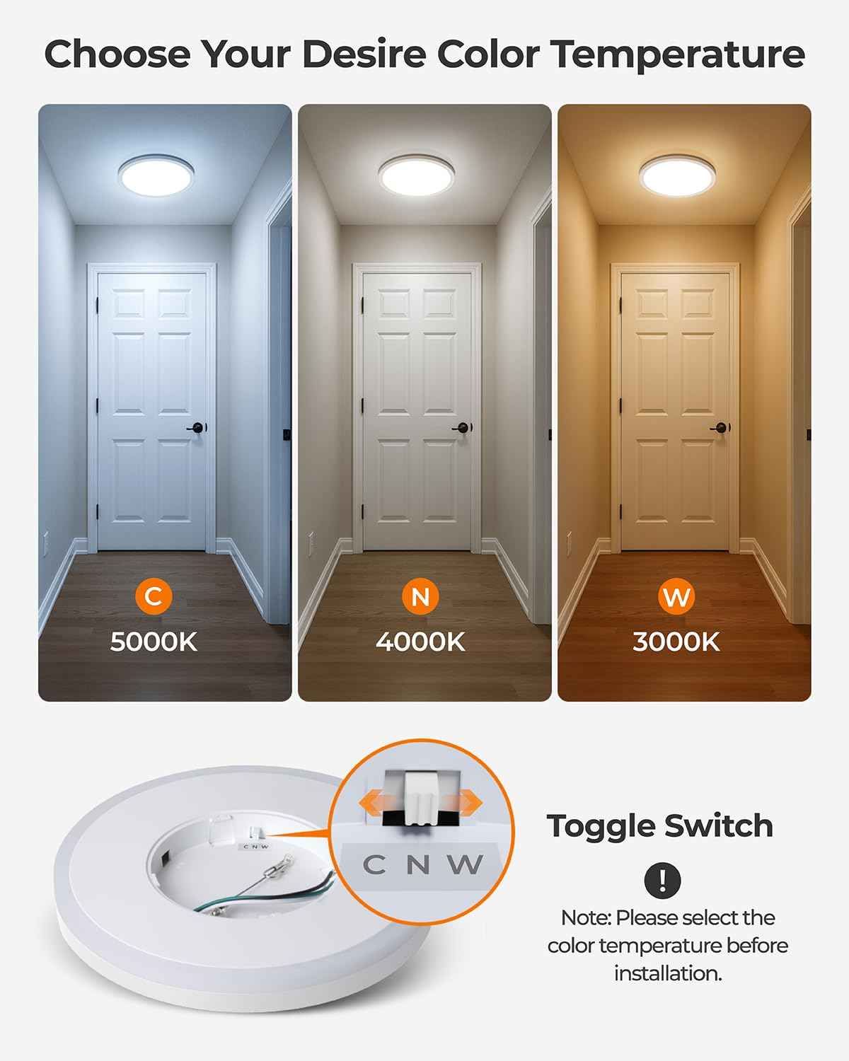 Matane LED Flush Mount Ceiling Light Fixture with Night Light, 1800LM 3000K/4000K/5000K Selectable, Dimmable Low Profile Ceiling Light for Kitchen Bedroom Hallway, 8.7inch Round White