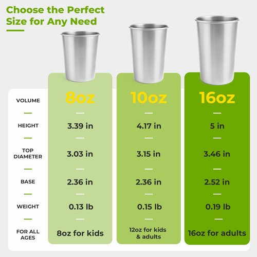 Luxgola 8 Pack 16oz Stainless Steel Cups, Stainless Steel Stacking Beer Pint Cups, Stainless Steel Water Tumbler for Home, Party, Camping, Outdoor, Stackable Drinking Glasses, Reusable, BPA Free