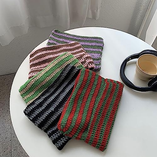 Crochet Cat Ear Beanie - Red & Green Striped Knit Grunge Hat