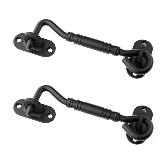 WINSOON 4 inch Hook and Eye Latch for Door 2 Pack, Privacy Eye Hook Latch, Rust-Resistant Metal Gate Latch, for Indoor and Outdoor, Gates, Bedrooms, Bathrooms, Sliding Doors, Fences, Windows-Black