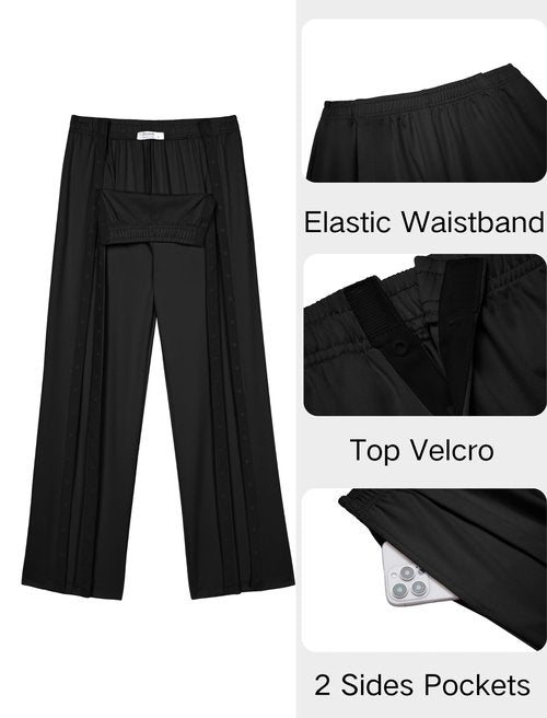 Deyeek Tear Away Pants for Women Side Slit Snap Sweatpants Loose Fit Post Surgery Casual Adaptive Clothing with Pockets Black