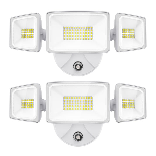Onforu 55W LED Dusk to Dawn Outdoor Lighting, 2 Packs 6000LM Exterior Flood Lights, IP65 Waterproof Outdoor 3 Adjustable Heads Photocell White Lights Fixture, 6500K Daylight White Floodlights