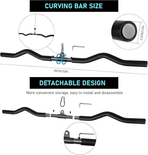LAT Pull Down Bar - Detachable Wide Grip Attachment with Swivel Joint for Cable Machines | Home Gym Accessory