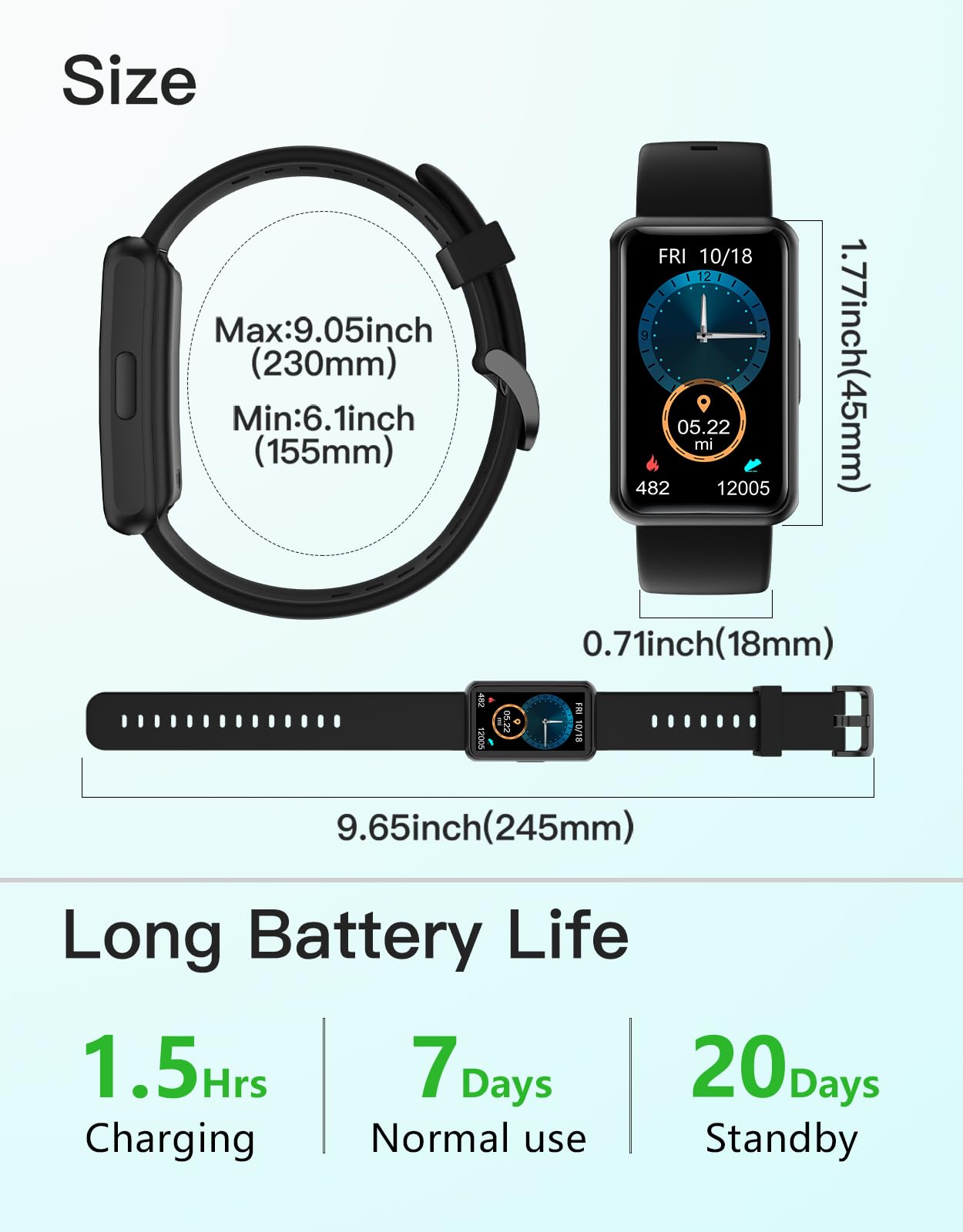 HUAKUA Pedometer Watch No Bluetooth Fitness Tracker Step Counter Black