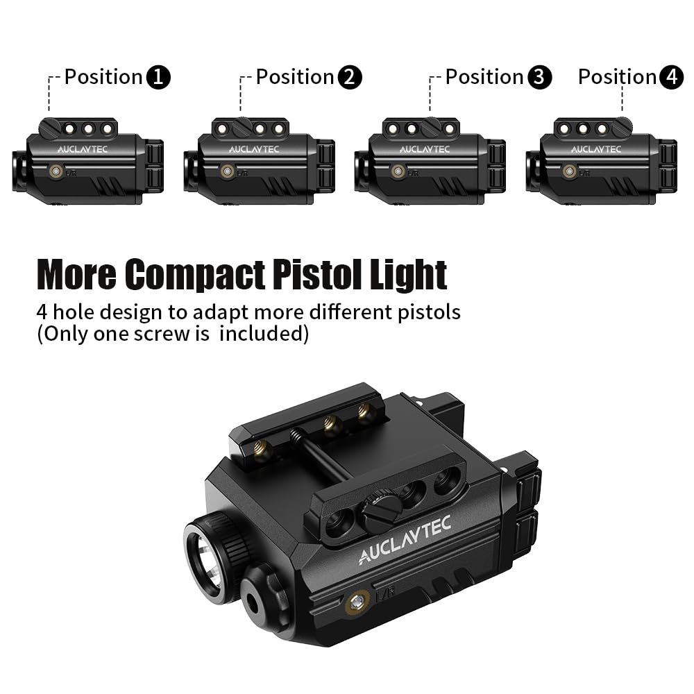 AUCLAYTEC Pistol Light Laser Combo with USB-C Charging, 500 Lumen Red Beam Sight Tactical Flashlight for Subcompact Compact Pistol and Picatinny Rail