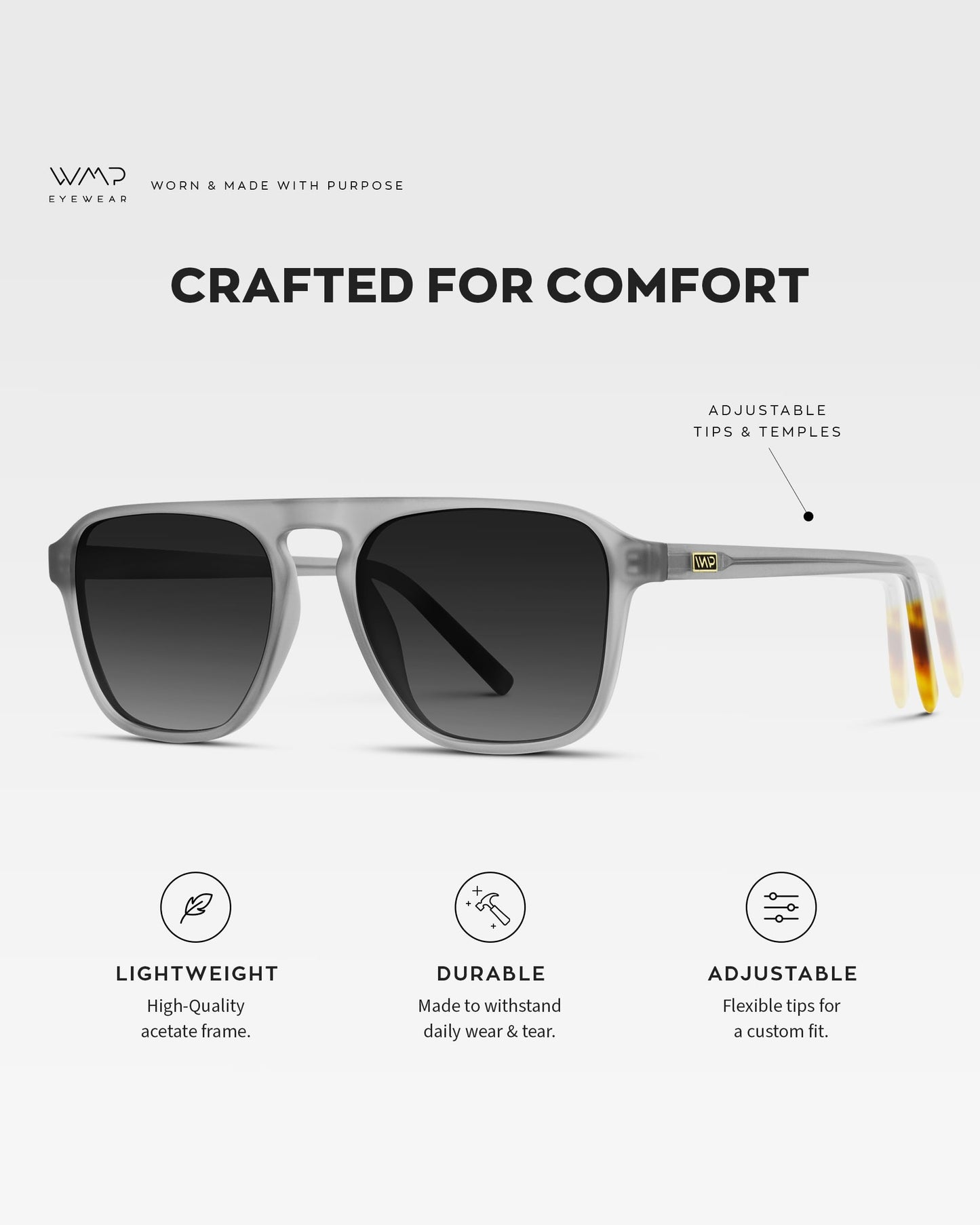 WearMe Pro Emerson Men's Polarized Aviator Sunglasses, Square Frame, UV400