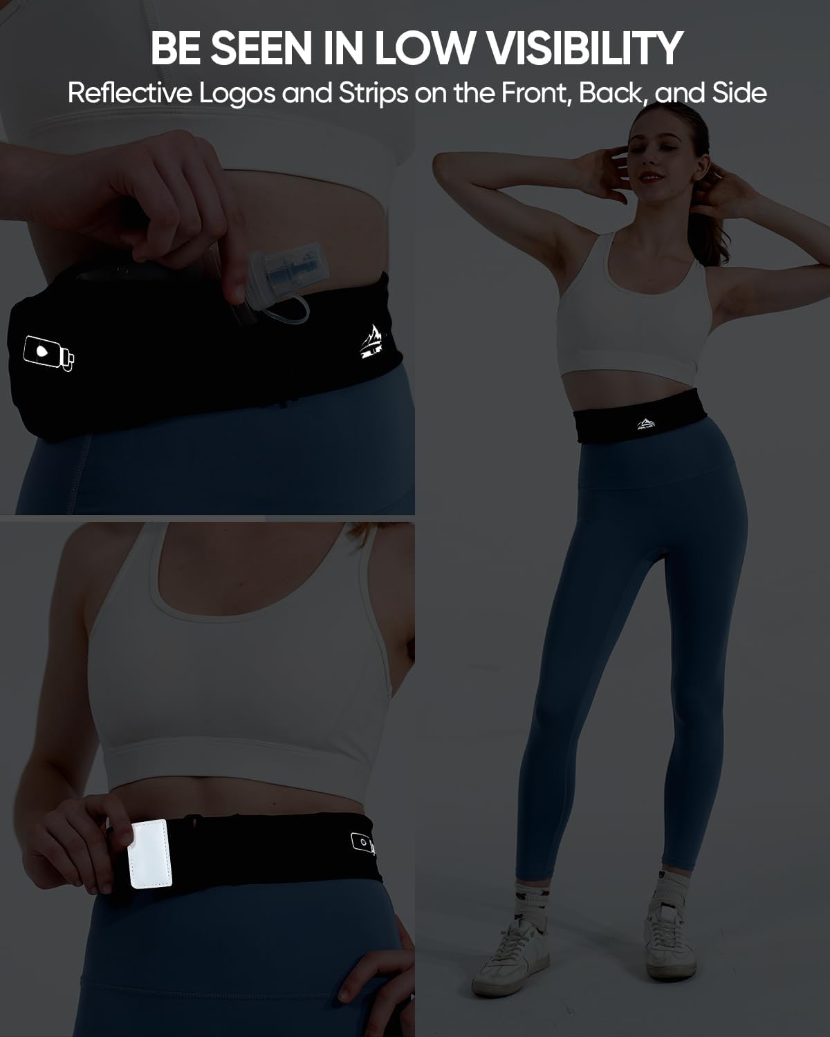 Zelvot Running Belt - Adjustable Fanny Pack with 355ml Water Bottle & Phone Holder | Waterproof for Jogging & Hiking (Black, Medium)