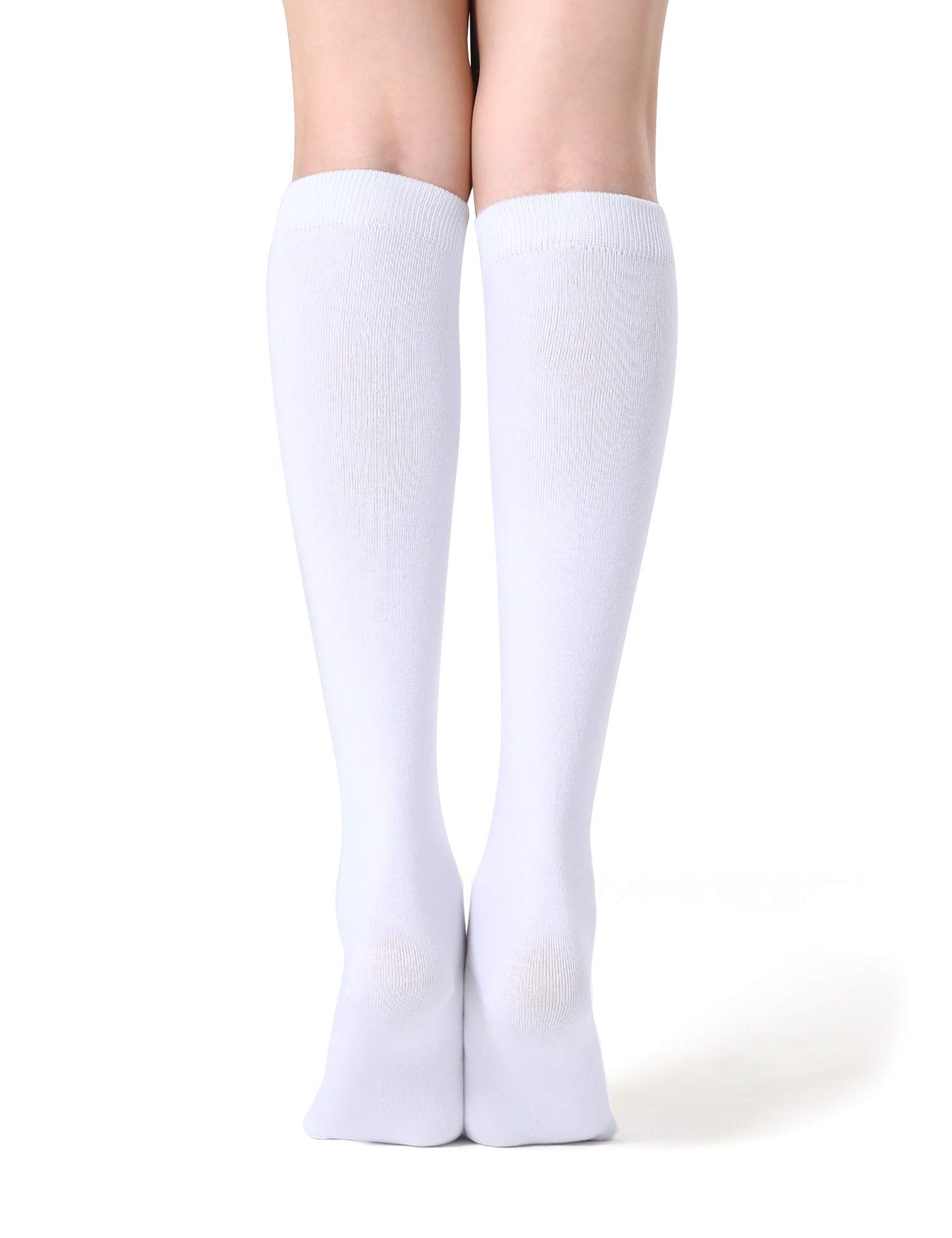 FITRELL 4 Pack Women's Knee High Socks Outdoor Sports Athletic Socks Casual Tube, White