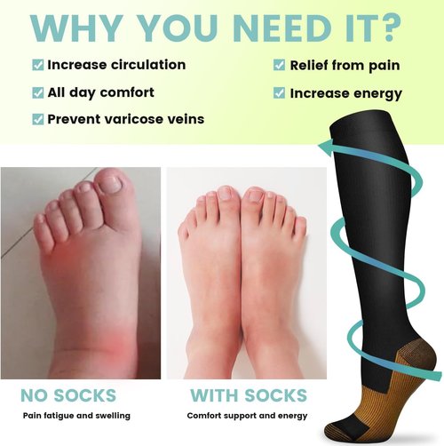Copper Compression Socks | 15-20 mmHg Circulation Support for Men & Women – 8 Pairs for Travel & Sports