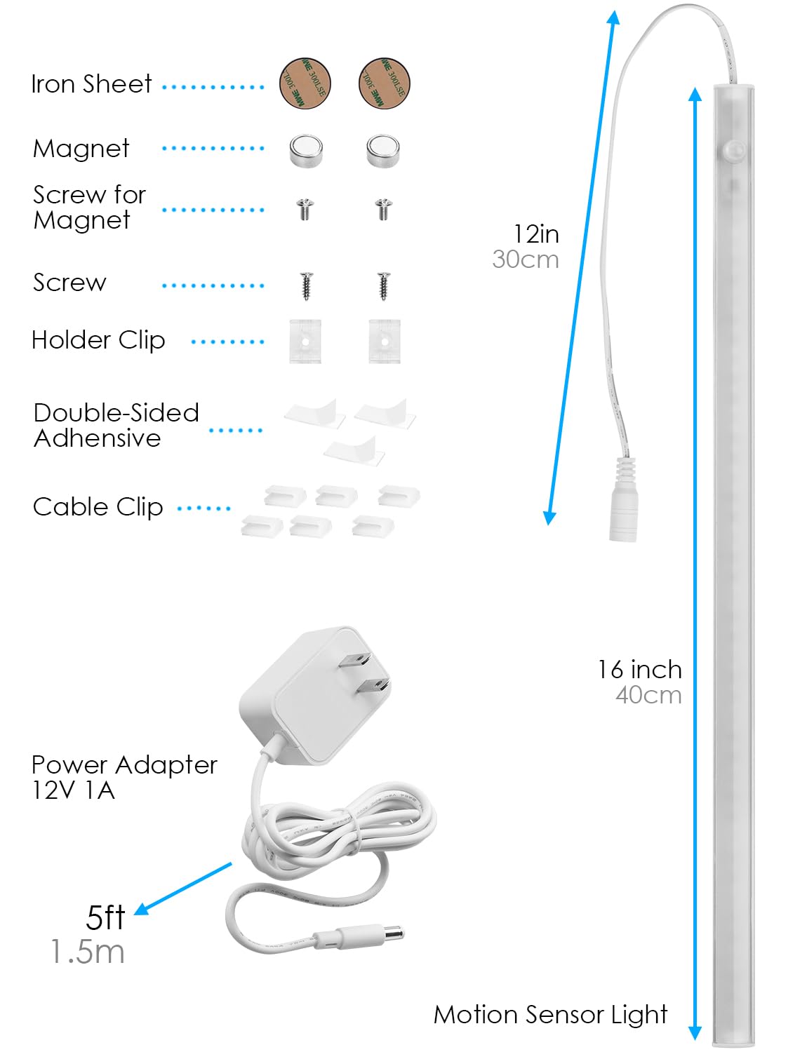 Under Cabinet Lighting, Motion Sensor Lights Indoor Plug in, 16" 12V LED Under Counter Super Bright Magnetic for Kitchen/Hallway/Toilet/Garage/Closet(Warm White/3000K)